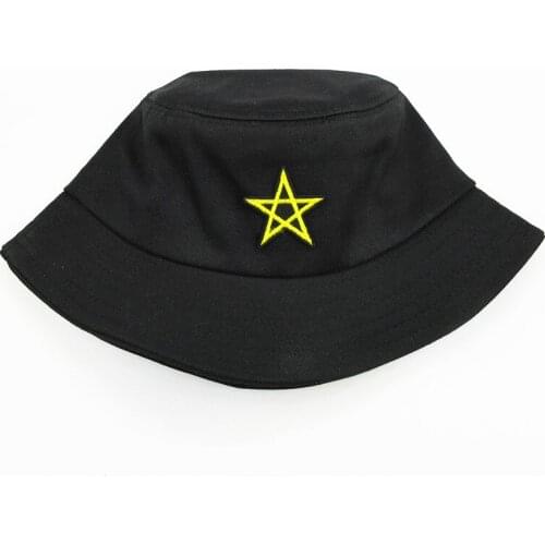 2021 Golden Five-star Embroidery Cotton Bucket Hat Fisherman Hat Outdoor Travel Hat Sun Cap Hats for Men and Women 180