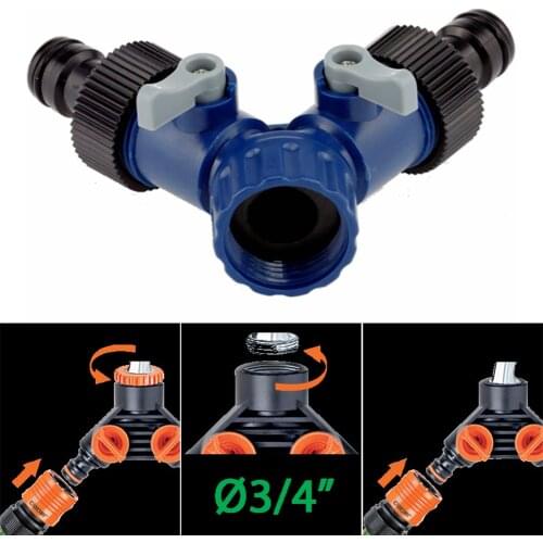 3/4" Water Tap Splitter 2 Way For 1/2" Caliber Quick Connector Adaptor Y Shape Garden Tap Splitter For Irrigation #W0