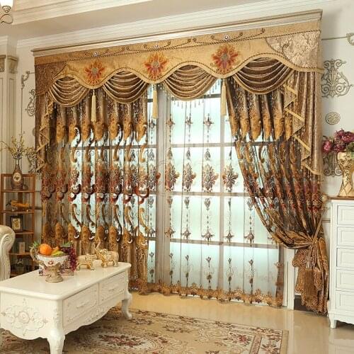 Luxury Blackout Curtains For Living Room Flowers embroidery curtains for bedroom windows fabric blinds tulle curtains