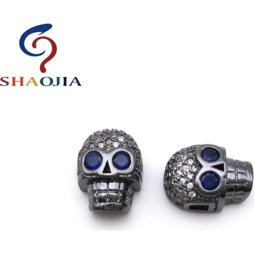 SHAOJIA Jewelry Accessories Charm Zircon Blue Skeleton Eye Beads For DIY Bracelets & Necklaces Micro Pave Crafts Skull Beads