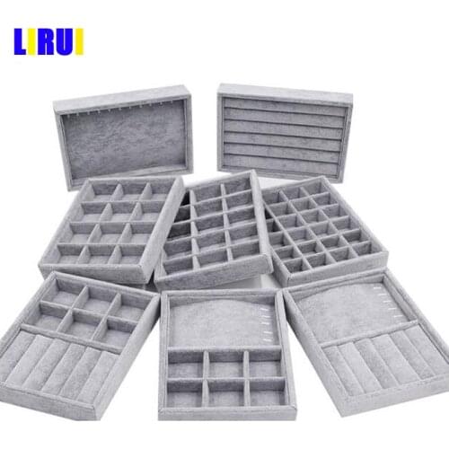 Handmade DIY Jewelry Box Drawer Storage Organizer Gray Soft Velvet Jewellery Earring Necklace Pendant Bracelet Tray 9 Options