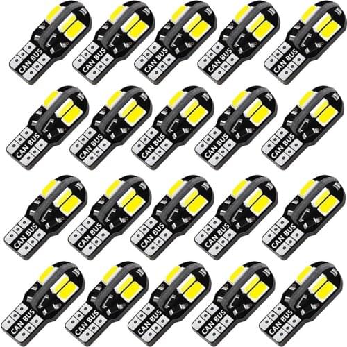 20PCS W5W T10 LED Bulbs Canbus 5730 8SMD 12V 6000K 194 168 LED Car Interior Map Dome Lights Parking Light Auto Signal Lamp