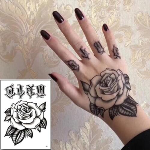 10pcs/pack temporary tattoo sticker set hand rose tattoo black flower mehndi stickers for hand zombie tattoos men boys wholesale