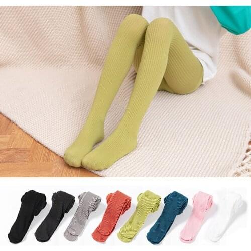 Spring Summer Combed Cotton Girls Tights High Elastic Striped Children Anti-slip Pantyhose White Black Grey Brown