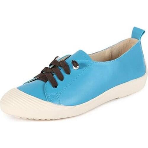 Women Shoes Handmade Loafers Women Flats Genuine Leather Shoes Flat Women Lace Up Round Toe soft Retro drive Casual women shoes