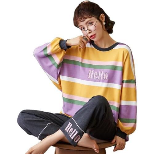 Women Cotton Pajamas Set Autumn New Cartoon Long Sleeve Cute Comfy Sleepwear Casual Homewear Girls Pyjamas Night suit