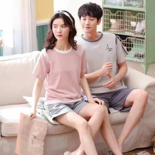 Women and men summer Korean cotton couple pajamas short sleeve casual wearable men and women shorts new thin pajama sets pajamas