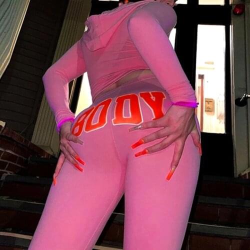 Letter Print 2Pcs Set Women Tracksuit Sport Outfit Casual Suit Long Sleeve Slim Hoodie Jacket Crop Top+Leggings Pants Streetwear