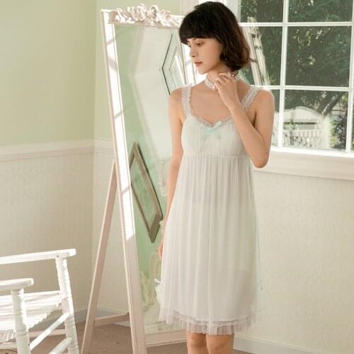 Women Sweet Lace Night Dress Sexy Nighty Mesh Sleepwear Girl Kawaii Nightwear Nightgown Fairy Mini Sleep Dress with Breast Pads