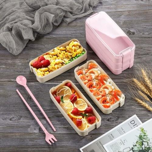 1PC 900ml 3 Layers Bento Box Eco-Friendly Lunch Box Food Container Wheat Straw Material Microwavable Dinnerware Lunchbox XB 090