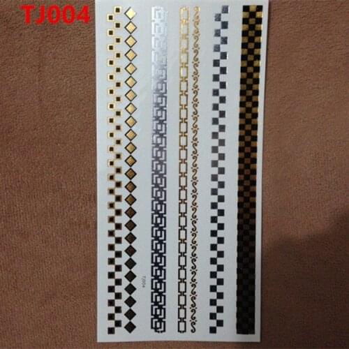 1PC Flash Metallic Waterproof Temporary Tattoo Gold Silver Women Henna TJ004 Black Grid Chain Jewelry Design Tattoo Sticker