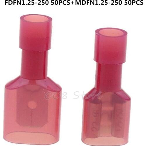 100PCS FDFN1.25-250 MDFN1.25-250 Nylon tranparent red insulated terminal inserted spring temperature flame retardant terminal