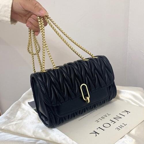 2021 new style womens shoulder bag metal chain ladies messenger bag stripe design female handbag party beauty lipstick bags PU