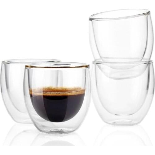 4pcs double layers80ML heat resistant glass materal coffee tea cups double layer 100% handmade exquisite cup glass cup