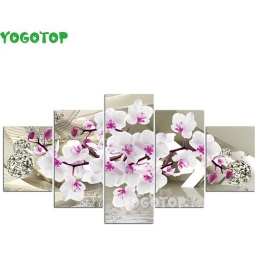 5 Panels Abstract Flowers Butterfly Orchid diy diamond painting rhinestone full drill Mosaic diamond embroidery decor ML1548