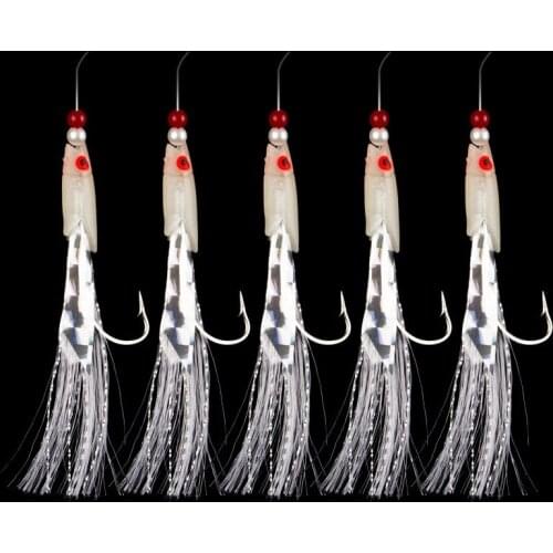 5pcs /Lot Barbed Hook Tool Soft Fishing Lure Rigs Bait Jigs Lure Soft Lure Worn Fake String Crystal Barbed Hook Fishing Lures