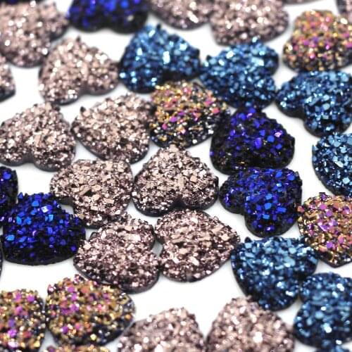 50Pcs 12mm Haert Shape Rhinestone Brown/Blue AB Crystal Mineral Surface Resin Strass Flatback Rhinestones Clothes Accessories