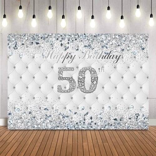 50th sliver birthday backdrop for photography studio headboard diamonds adult birthday party decoration photobooth