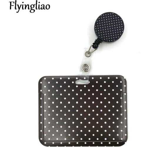 Black spot Wave Point Cute Card Cover Clip Lanyard Retractable Student Nurse Badge Reel Clip ID Card Badge Holder accessories