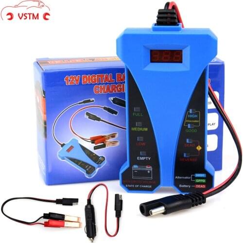 12V Digital Car Battery Tester Voltmeter Alternator Analyzer with LCD and LED display Rubber Paint Dark Blue