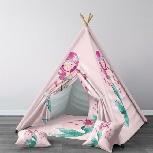 Play Tent for Kids Wigwam Portable Indoor Playground Tents Children Bedrooms Magnificent Mermaid Fish Pink Model 034