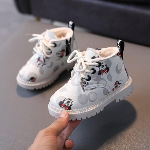 Disney Winter Mickey Mouse Kids Casual Shoes For Girls Cotton Child Sneakers Warm Cartoon Boys Sports Outdoor Snow Boots