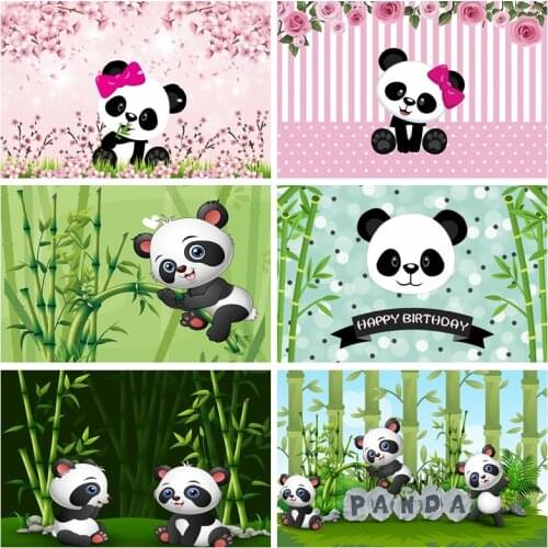 Yeele Photocall Cartoon Panda Baby Birthday Backdrop Party Decor Green Bamboo Banner Background Photography Props Photo Studio