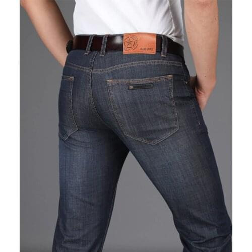 Autumn New Fashion Denim Trousers Men Business Casual Black Jeans Mid-waist Elastic Straight Blue Jeans Big Size 29-42 Trousers