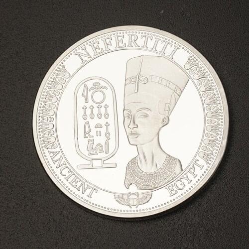 Egypt Cleopatra Silver Plated Coin Egyptian Queen Nefertiti Coin Souvenir Challenge Collectible Coins Collection Gift