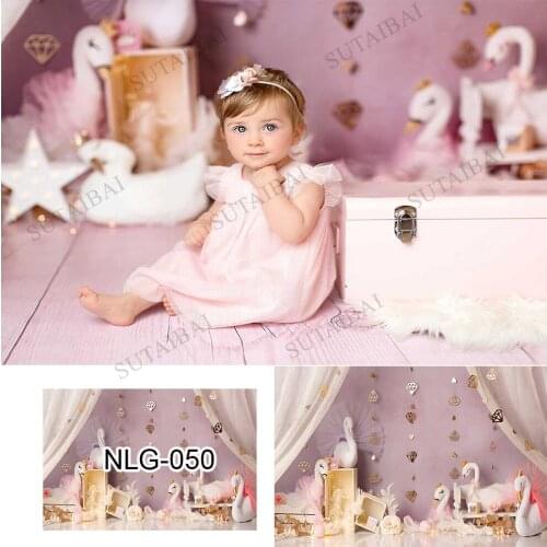 Photography Background White Swan Feather Gold Diamond Girl Birthday Party Baby Shower Decor Pink Backdrop Photo Studio