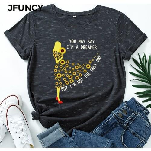 JFUNCY Oversize Womens T-shirt Short Sleeve Cotton Girl Dreamer T Shirts Female Graphic Tees Tops Summer Lady Tshirt