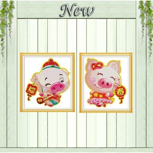 Blessing pig sister cartoon painting counted printed on canvas DMC 14CT 11CT Chinese Cross Stitch Needlework Sets Embroidery kit