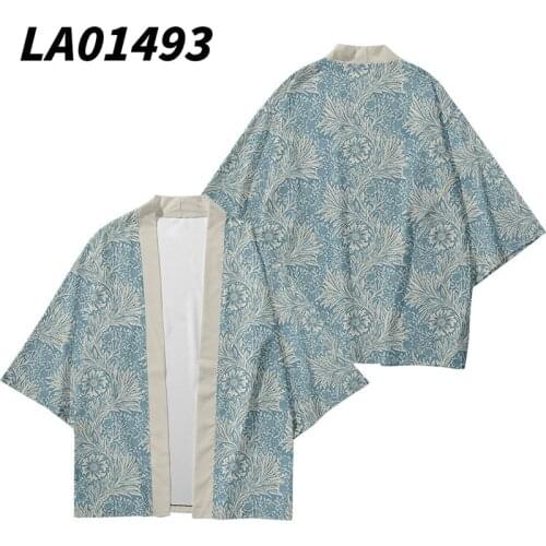 Summer Floral Printed Kimono Cardigan Couple Women Men Japanese Traditional Casual Loose Coat Pants Set Asian Clothes Harajuku