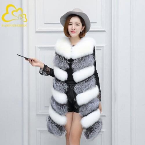 Fashion Faux Fox Fur Coats With Leather Wholeskin Fake Fur Jacket Outwear Luxury Women 2020 Winter New Fur Vest