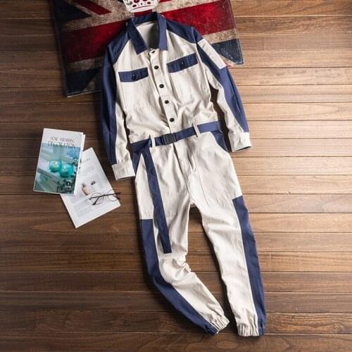 Mens Mixed Color Long Sleeve Full Length Overalls Casual Trousers Safari Style Z1