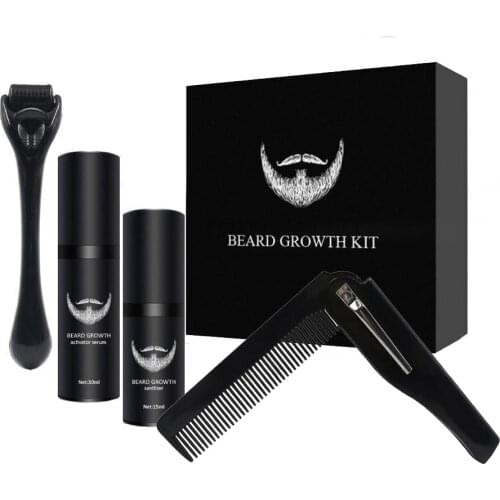 4 Pcs/set Men Beard Growth Kit Hair Growth Enhancer Thicker Oil Nourishing Leave-in Conditioner Beard Grow Set
