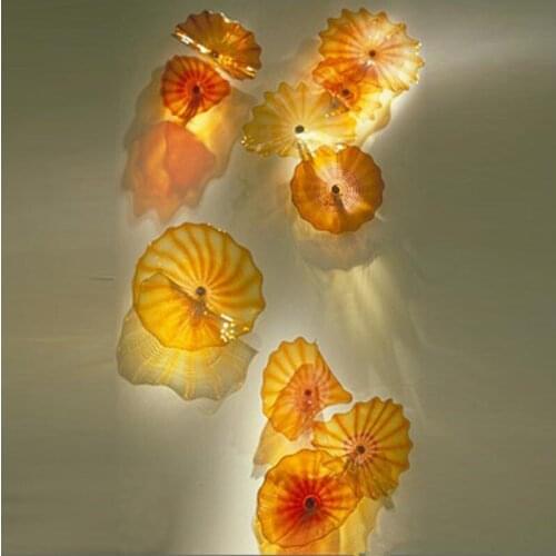 Murano Glass Palte Mounted Wall Lamp Antique Abstract Art Lights Diameter 6 to 16 Inches Amber Color