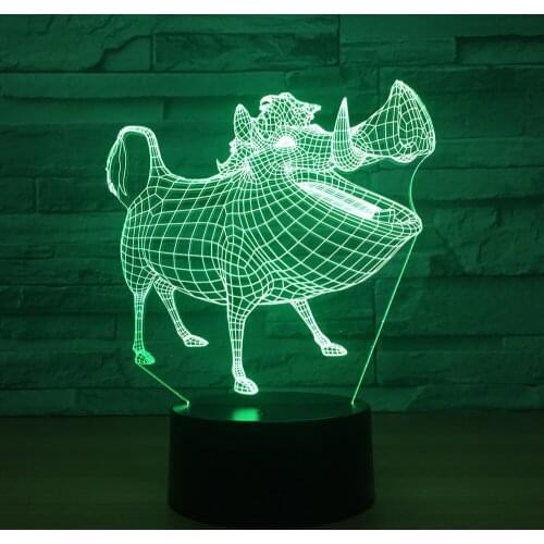 New wild boar 3d night light led lamp gift table lamp Spot wholesale stereoscopic lamp USB colorful touch childrens gift light