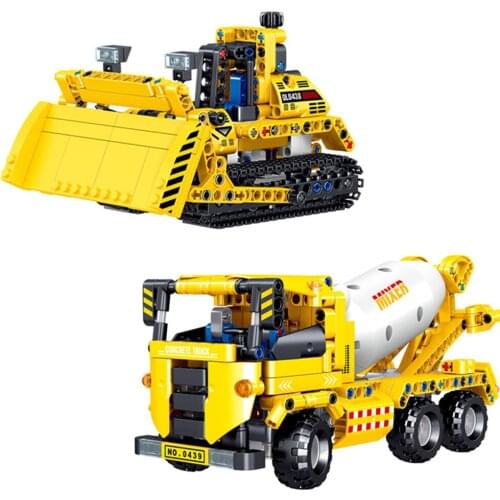 Science Technology Educational Building Blocks Toys For Kids Boys DIY Birthday Gift Engineering Bulldozer Mixer Truck Models