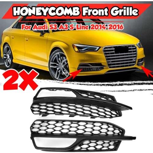 A Pair Car Front Bumper Fog Light Lamp Grille Cover Honeycomb Mesh Style For Audi S3 A3 S-Lines 2014-2016 8V3807682L 8V3807682G