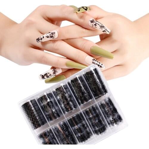 Manicure Decals Panda Bamboo Black Nail Sticker 4*100cm New Years Stickers Set For Nail Accessories 10 Rolls Waterproof Wrap