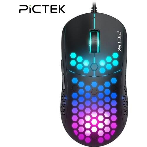 PICTEK PC292 Gaming Mouse Ultra-light Honeycomb Wired Mice with 10000DPI Adjustable 6 Programmable Buttons for PC Gamer Laptop