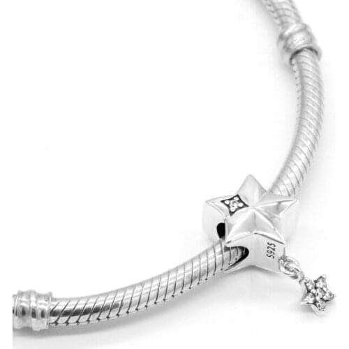 925 sterling silver stars pendant charm with transparent CZ Fit original charm bracelet bracelet jewelry making