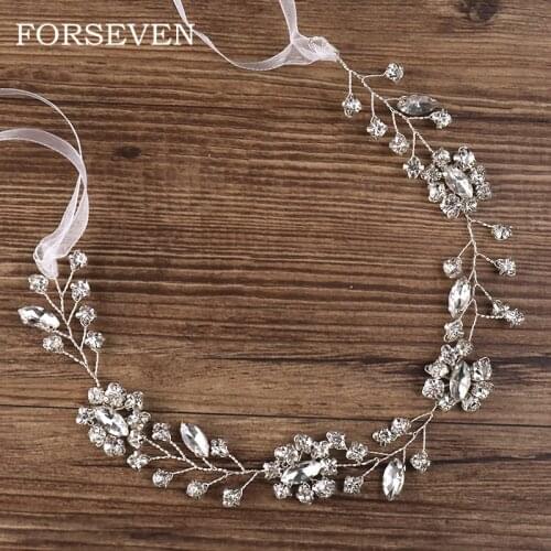 Crystal Headband Hair Accessories For Bride Wedding Headbands Rhinestone Crystal Forehead Jewelry Silk Band Hair Bands