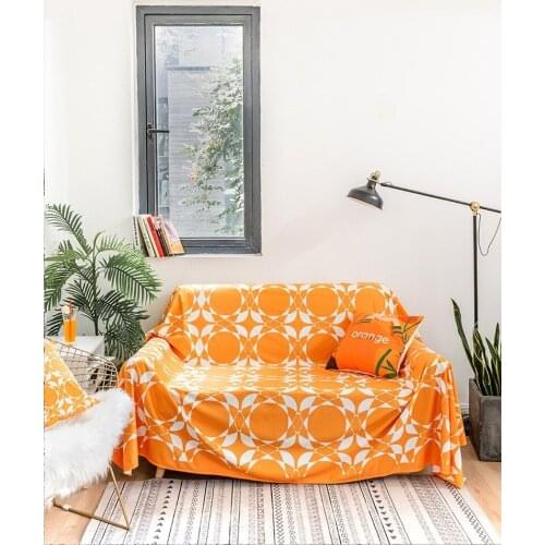 Simple Geometric Orange Flannel Blanket Home Decor Sofa Towel Mat Cotton Couch Blanket Throw Chair Bed Rugs Wall Hanging