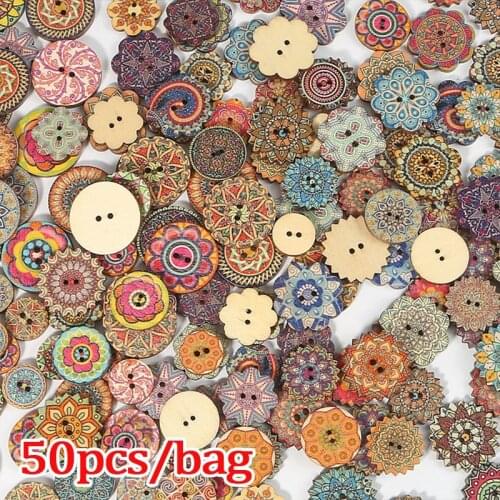 50Pcs 15/20/25Mm Painted Gear Wood Buttons for Handwork Sewing Scrapbook Clothing Craft Gift Card Accessories Diy Jewelry Button