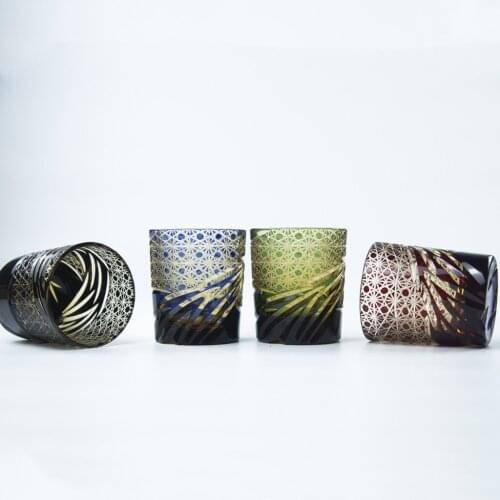 8oz 9oz Luxury hand cut to clear blue green coloured tumbler glass