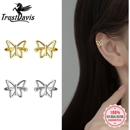 Trustdavis Real 925 Sterling Silver Fashion Insect Hollow Butterfly Ear Cuff Clip on Earring For Women Earing Jewelry DA2418