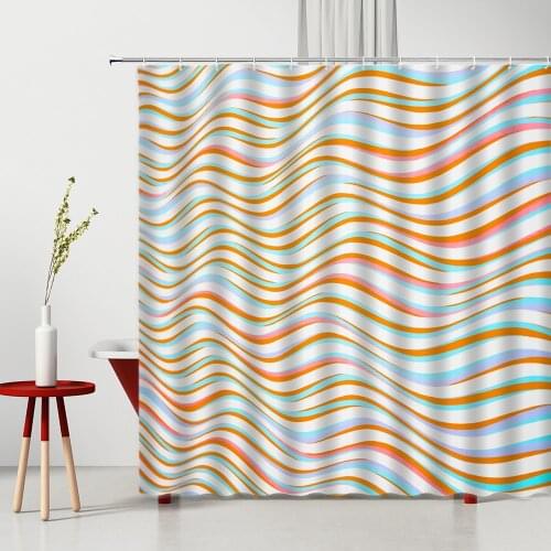 Printed Geometric Shower Curtains Modern Simple Color Stripe Wave Pattern Polyester Household Supplies Bathroom Screen With Hook