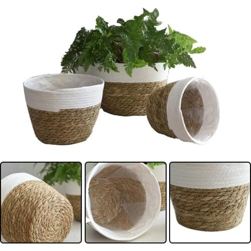 Nordic Straw Basket Laundry Picnic Toy Storage Macrame Woven Home Decoration Handmade Flower Pot Plant Container